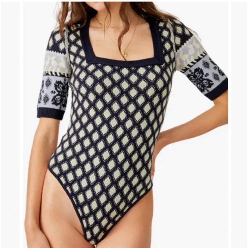 Free People snow bunny square neck body suit XS NWT snowy combo